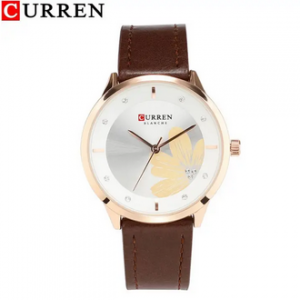 CURREN 9048 Dark Brown PU Leather Analog Watch For Women - RoseGold & Dark Brown